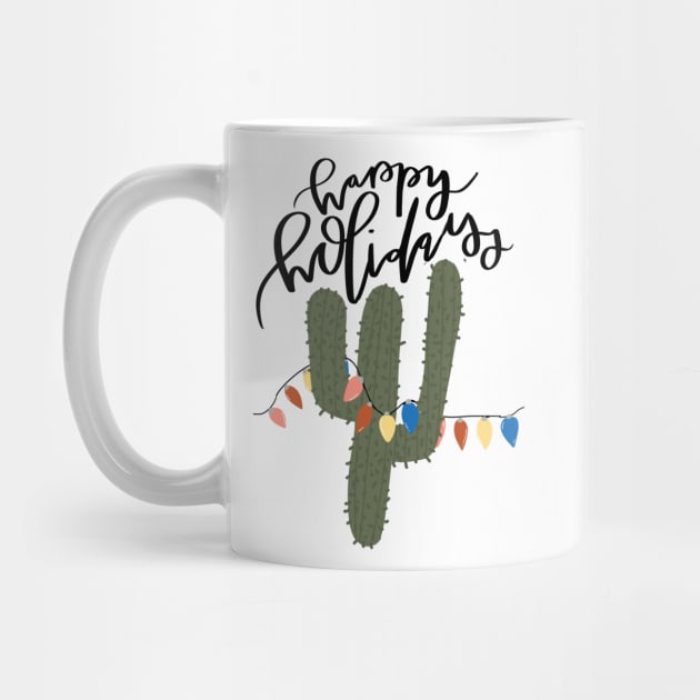 happy holidays funny cactus with christmas lights design by andienoelm